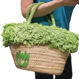 👜🌾 Miu Miu Palmito Fringe Raffia Tote – Naturale + Prato Green 🌾👜